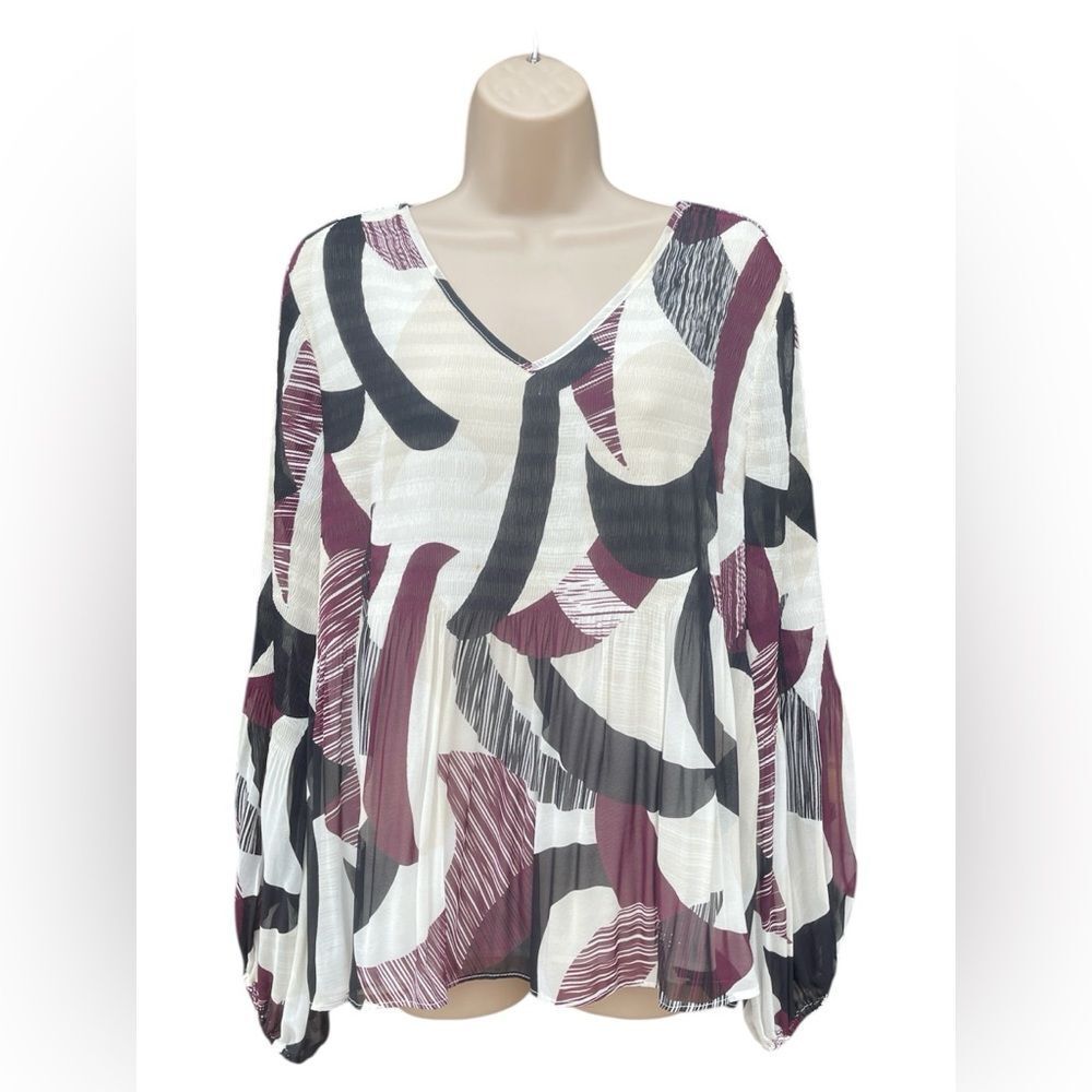 Chico's Multicolor Abstract 2 Layers see-through sleeve elastic waistband